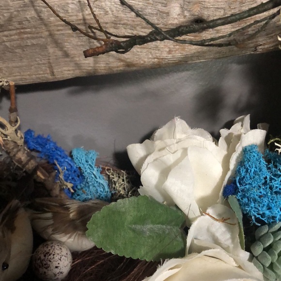 New Cottage core spring summer burlap wreath succulent mushroom, bird nest - Picture 5 of 11